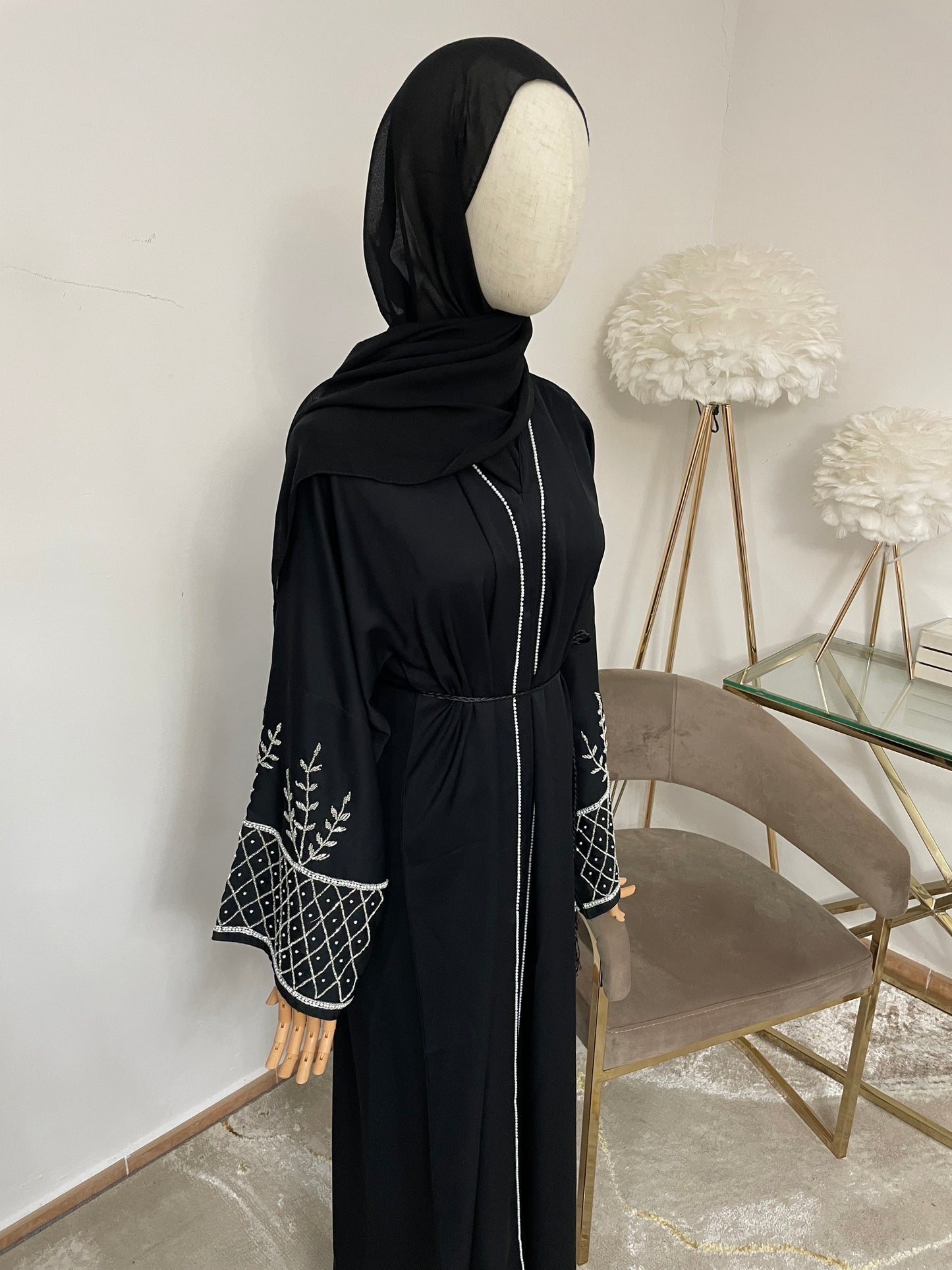 Abaya Perlas Negro